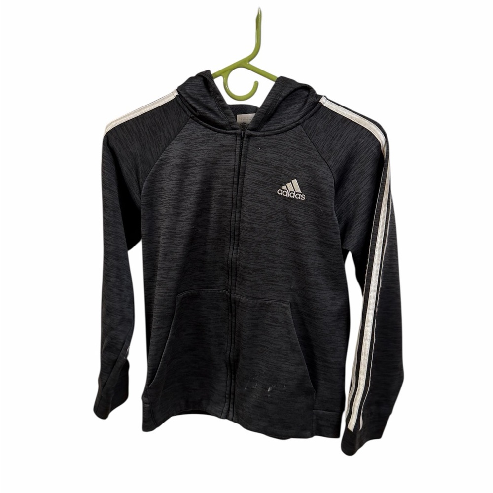Adidas Kids Charcoal Hoodie with White Stripes - Picture 1 of 3